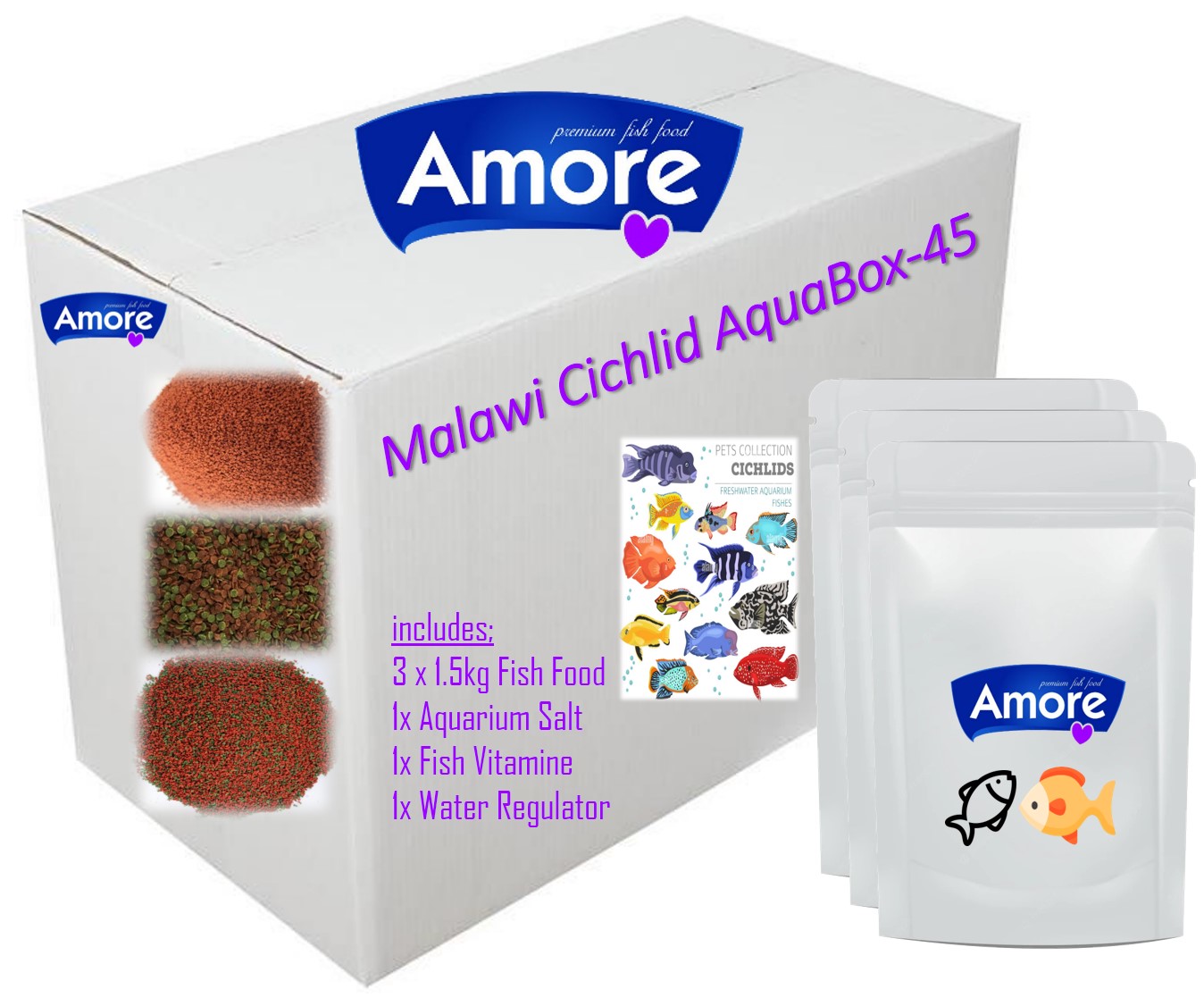 Amore Malawi Cichlid Balık Yemi 4.5kg ve Akvaryum Bakım Seti AquaBox-45