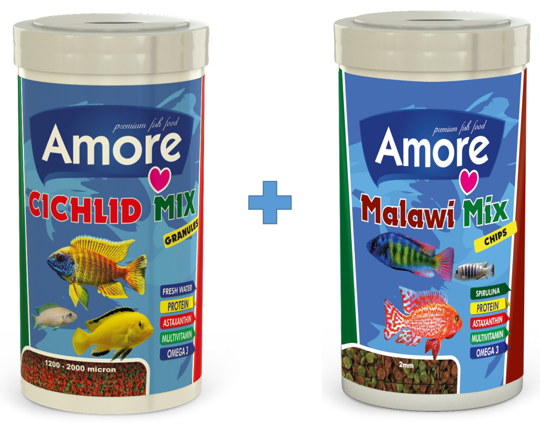 Amore Malawi Ve Cichlid Mix 2x250 Ml Kutu Spirulina Astaxanthin Omega 3 Akvaryum Balık Yemi