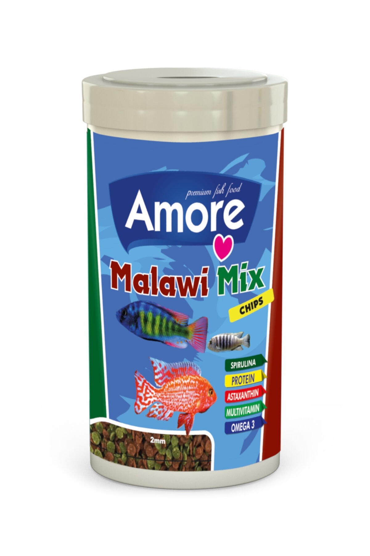 Amore Malawi Mix Chips 1000ml ve Ahm Flat Mix 1000ml Kutu Balık Yemi