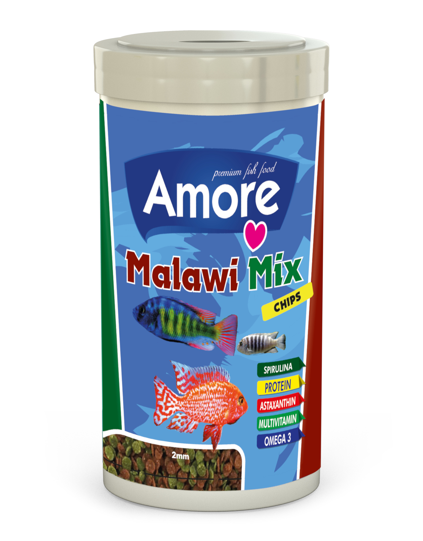 Amore Amore Malawi Mix Chips 1000ml ve Lotus Cichlid Mix 1000ml Kutu Balık Yemi