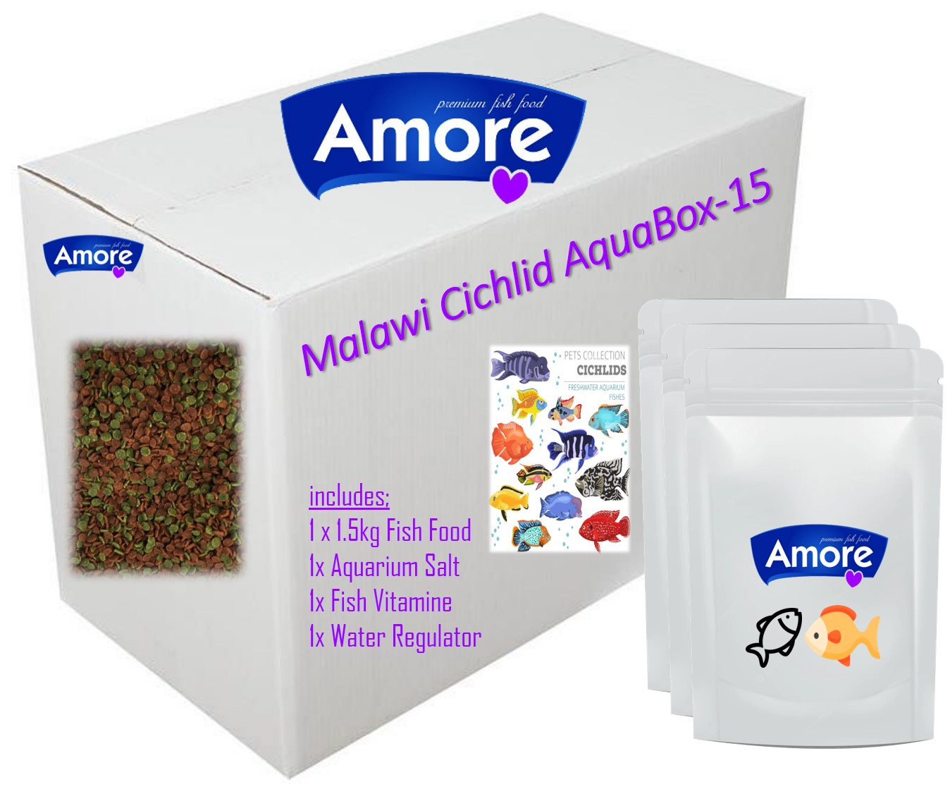 Amore Malawi Mix Chips Balık Yemi 1.5kg Ve Akvaryum Bakım Seti Aquabox-15