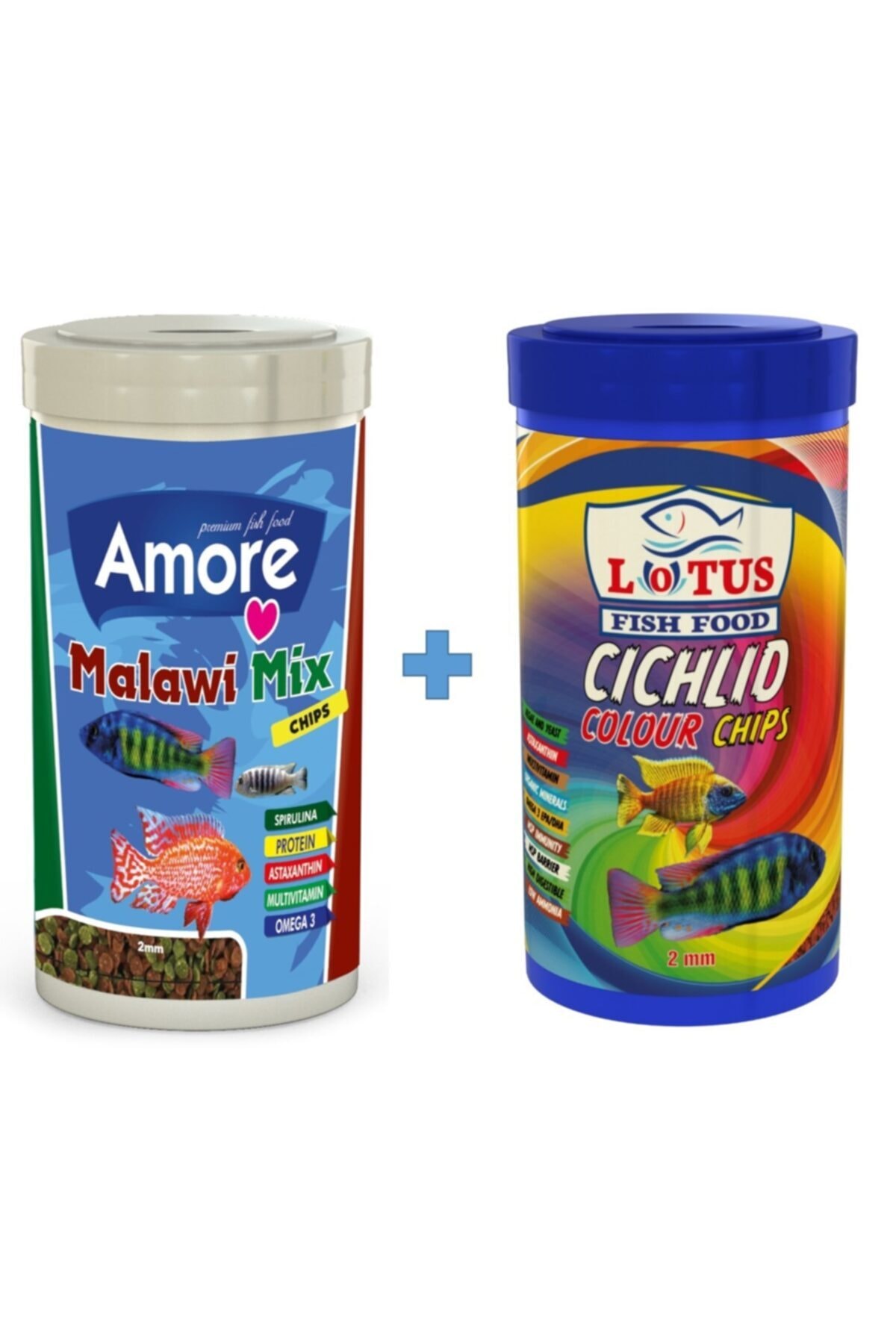 Amore Malawi Mix Chips ve Cichlid Colour Chips 2x1000ml Kutu Ciklet Balık Yemi