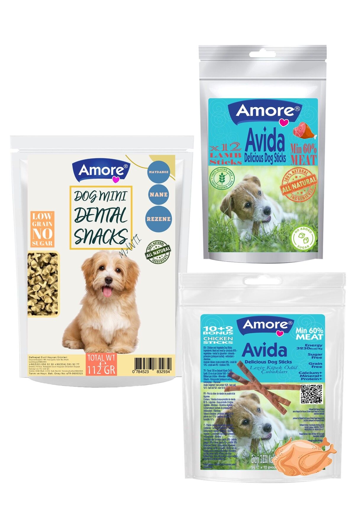 Amoredog Mini-dental Atıştırmalık Köpek ödülü Ağız Kokusu Diş Sağlığı, 12li Kuzu, Tavuk Etli Stick