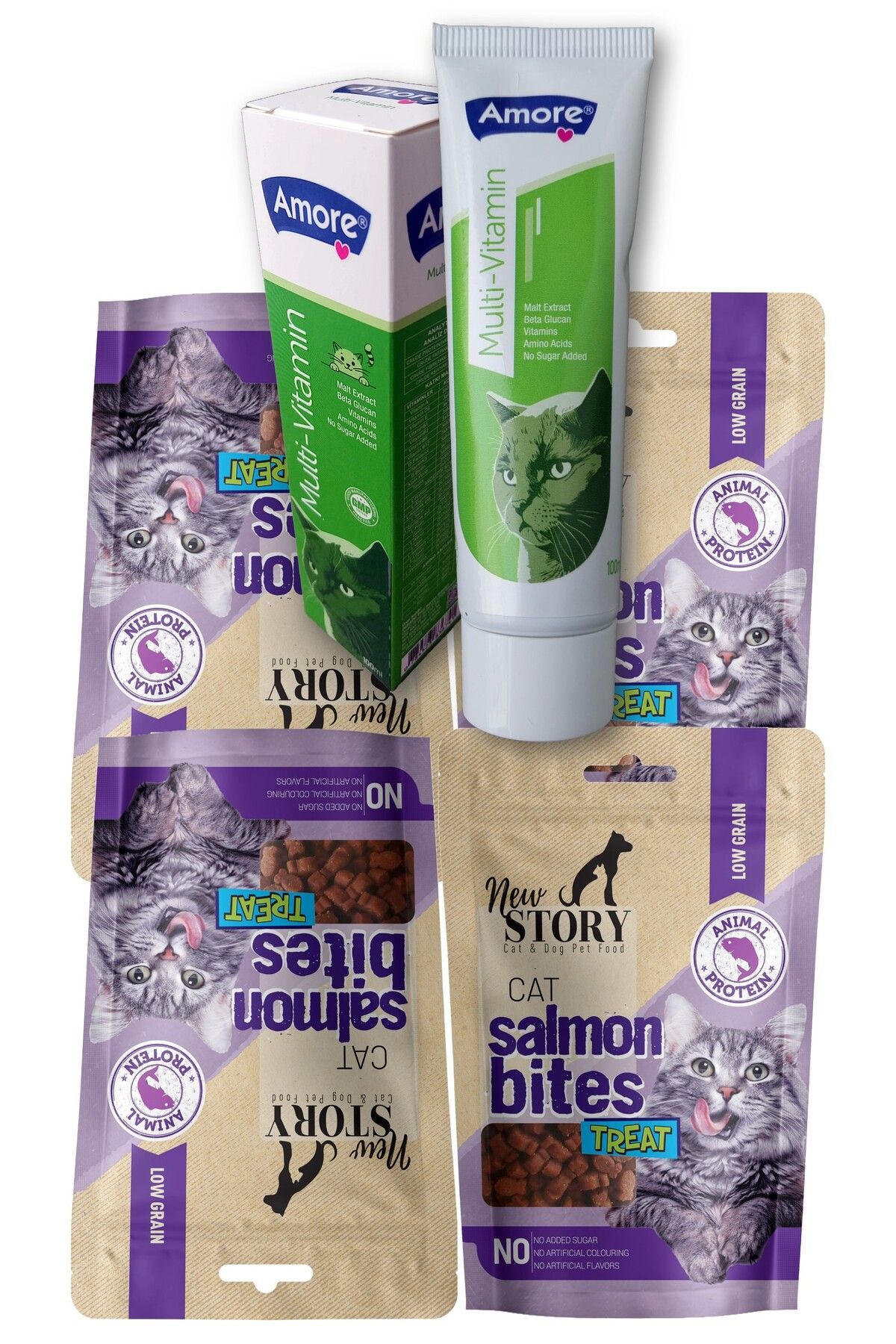 New Story Multivitamin A-d-e-b-k Kedi Maltı, D-biotin, Taurin, 4-salmon-bites ödül Maması
