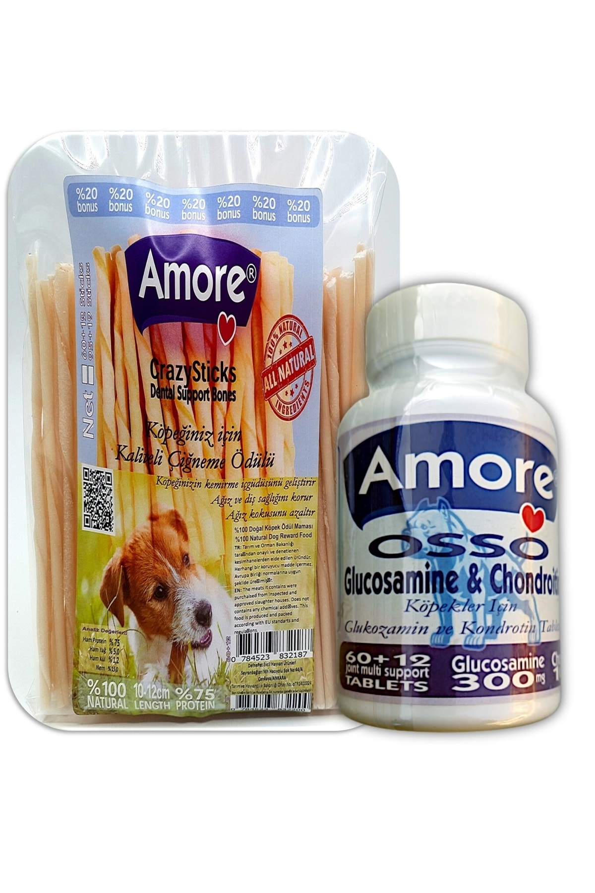 Amoredog Amore Osso Kopek Glukozamin Xl Tablet 72x1000mg Ve Cigneme Odul Cubuklari 72 Adet