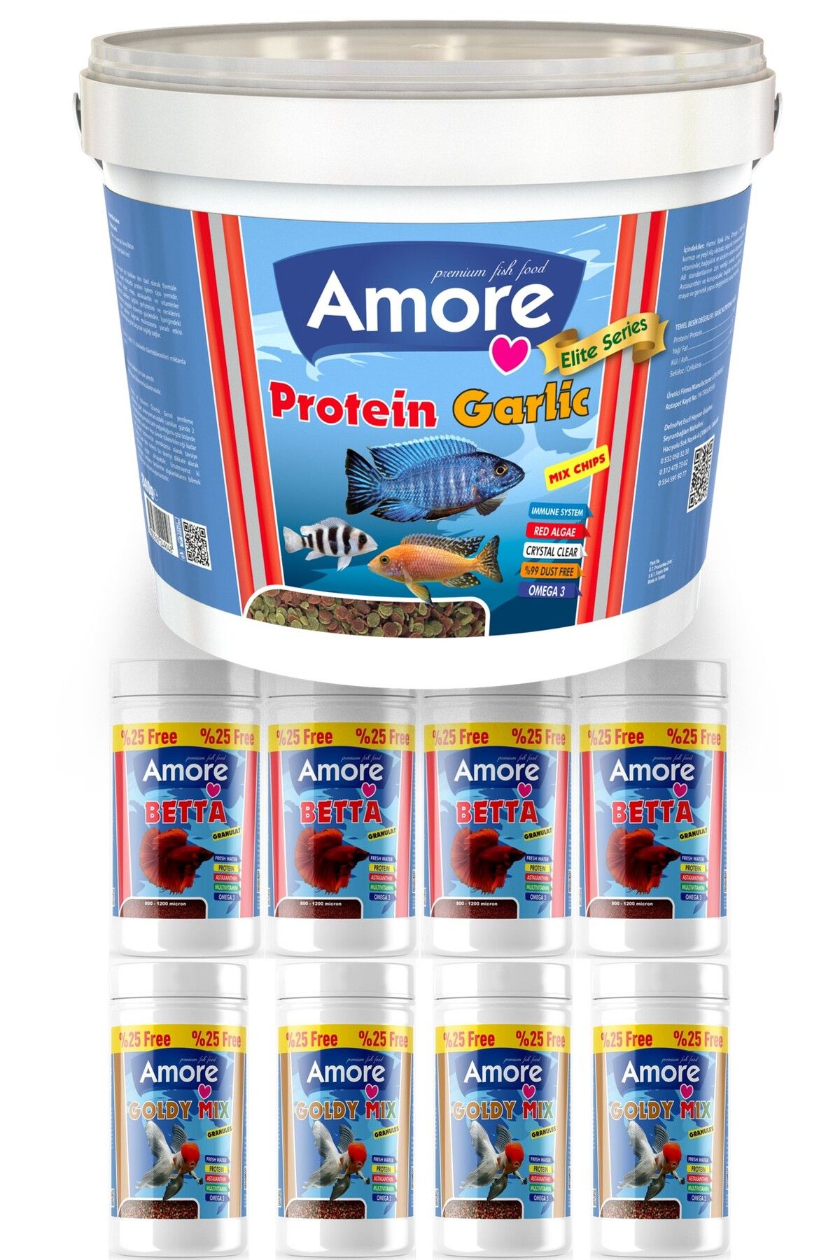 Protein Garlic Malawi Ciklet 2.4Kg Pro Chips Sarımsaklı Kova Balık Yemi,Betta-Goldy-4x125ml