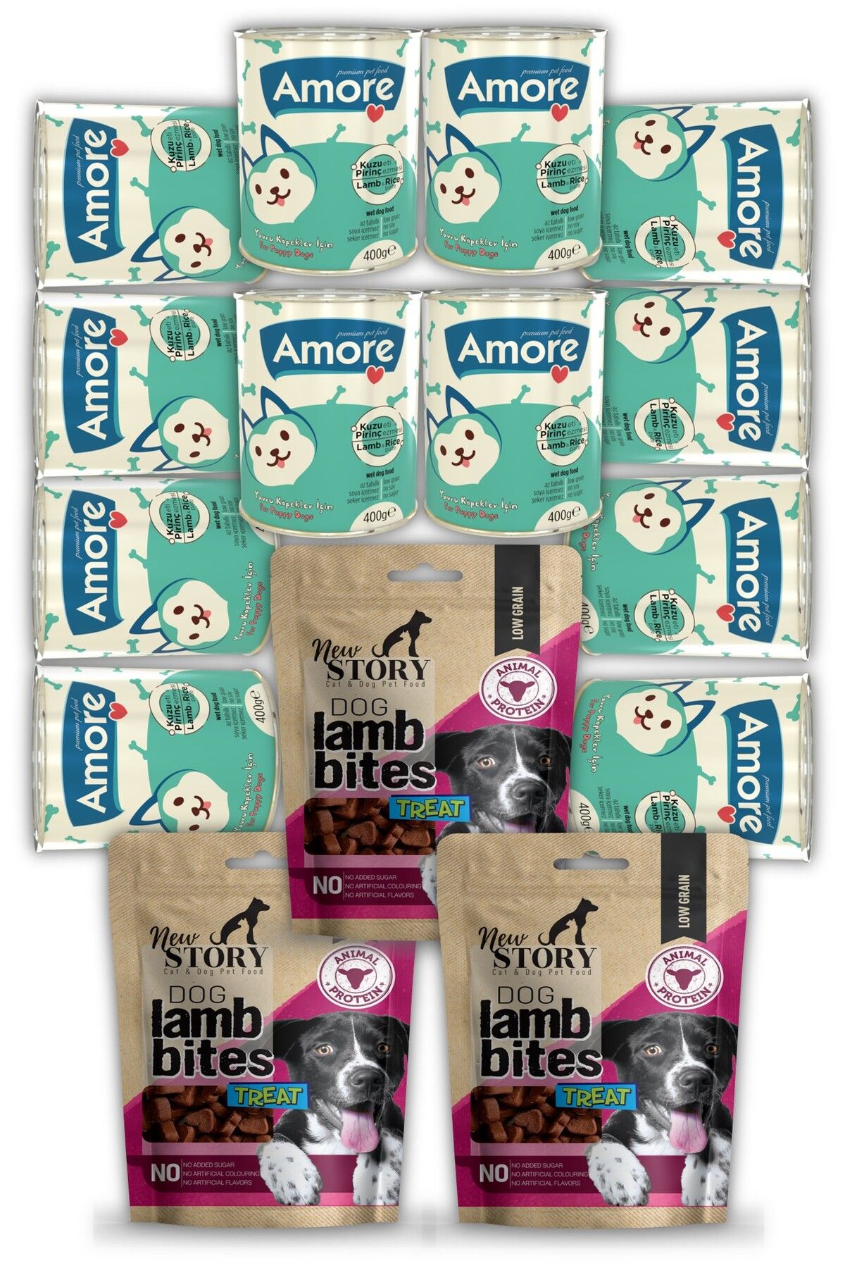 Amoredog Puppy 12li Kuzu Etli Pirinc Yavru Kopek Konservesi Ezme, New Story 3x80gr Lamb Bites Odul