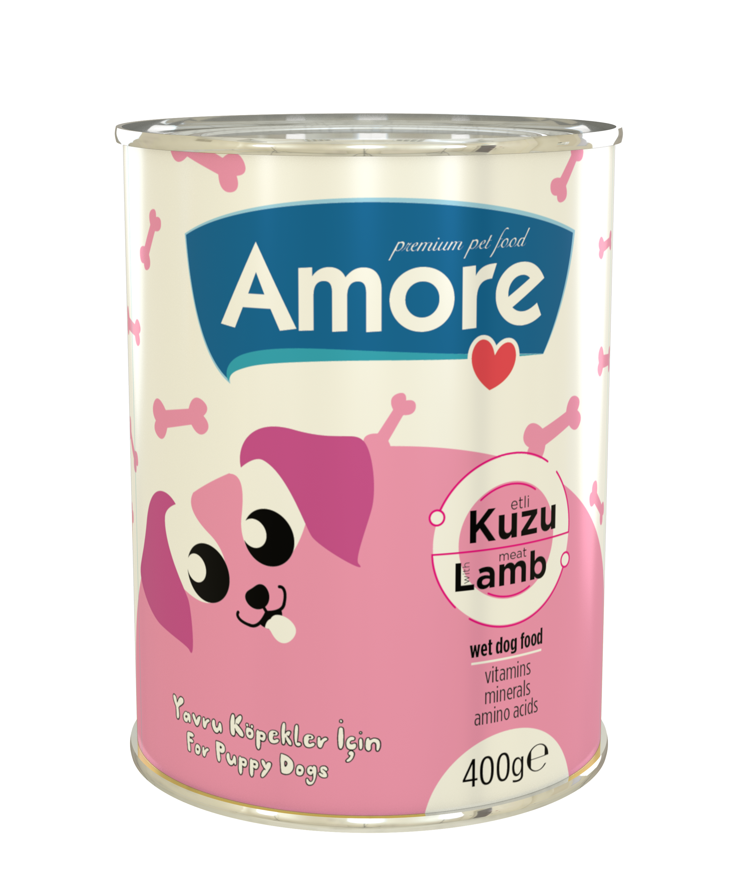 Amore Puppy Chunks Kuzu Parça Etli Konserve Mama 5x400gr + Bosphorus Köpek Protein Vitamin 60 Tablet