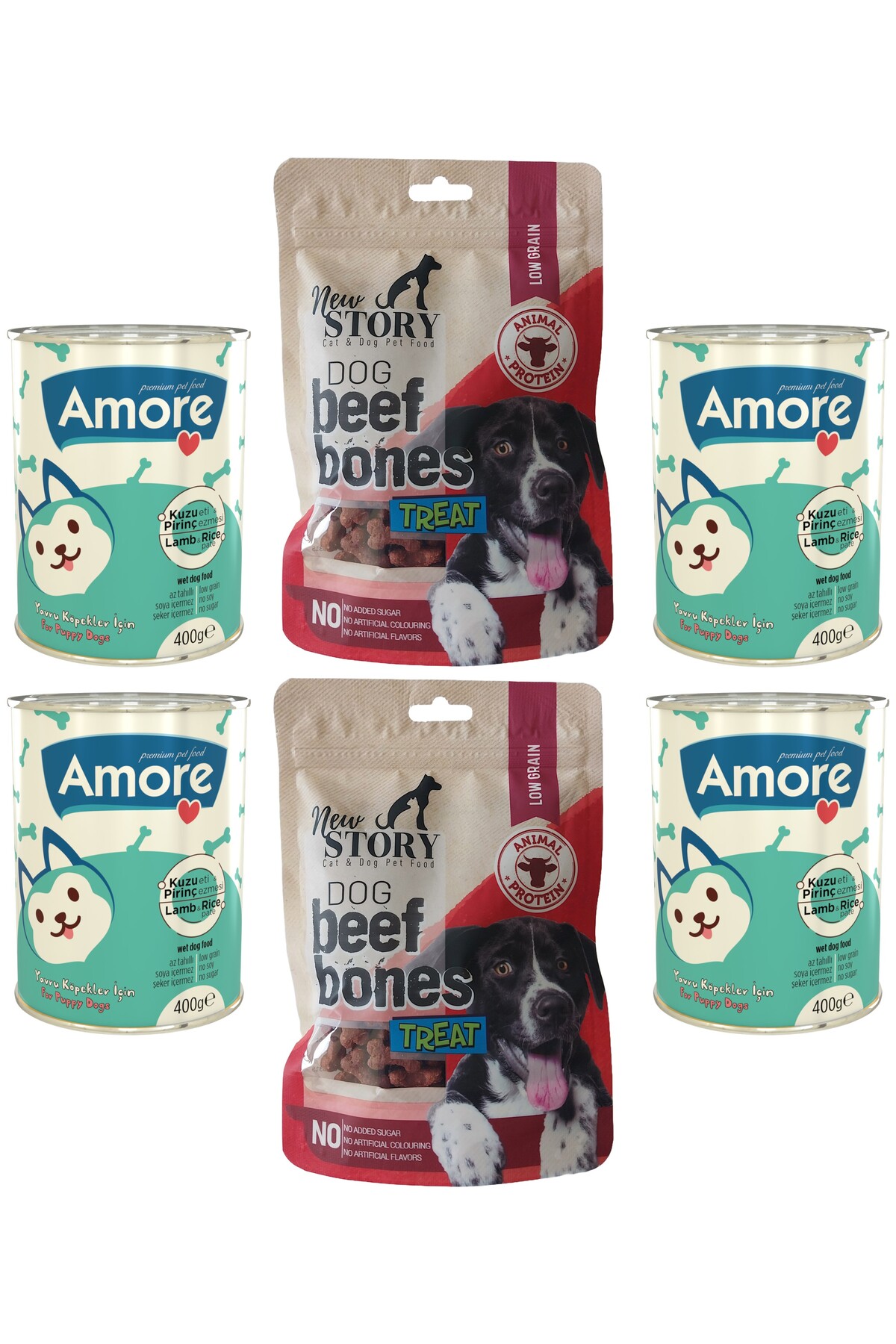 Amore Puppy Yavru Kopek Konservesi 4lu, Dog Beef Bones Sigir Etli 2x80gr Yumusak Odul Mamasi