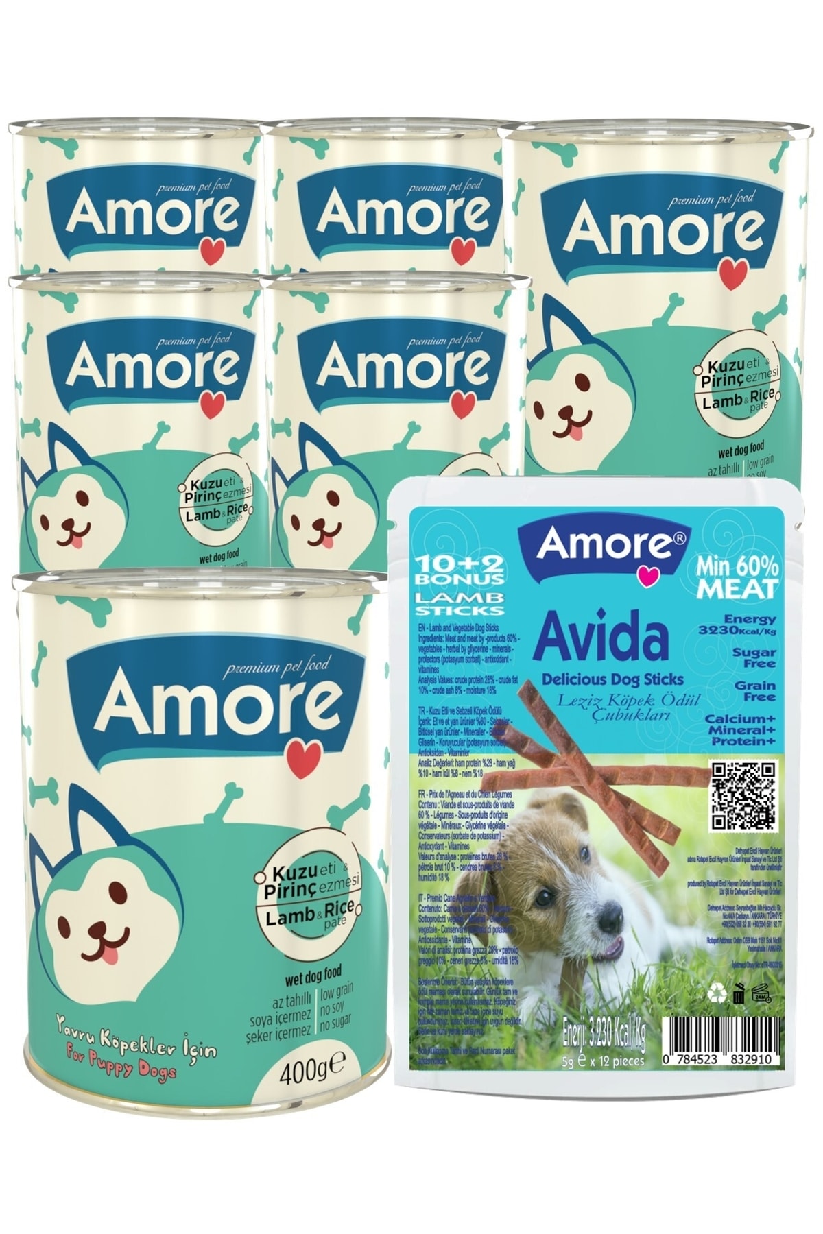 Amoredog Puppy Yavru Kopek Konservesi Kuzu Etli Pirincli 6li Ve Avida Lamb Sticks Odul Cubuklari 12li