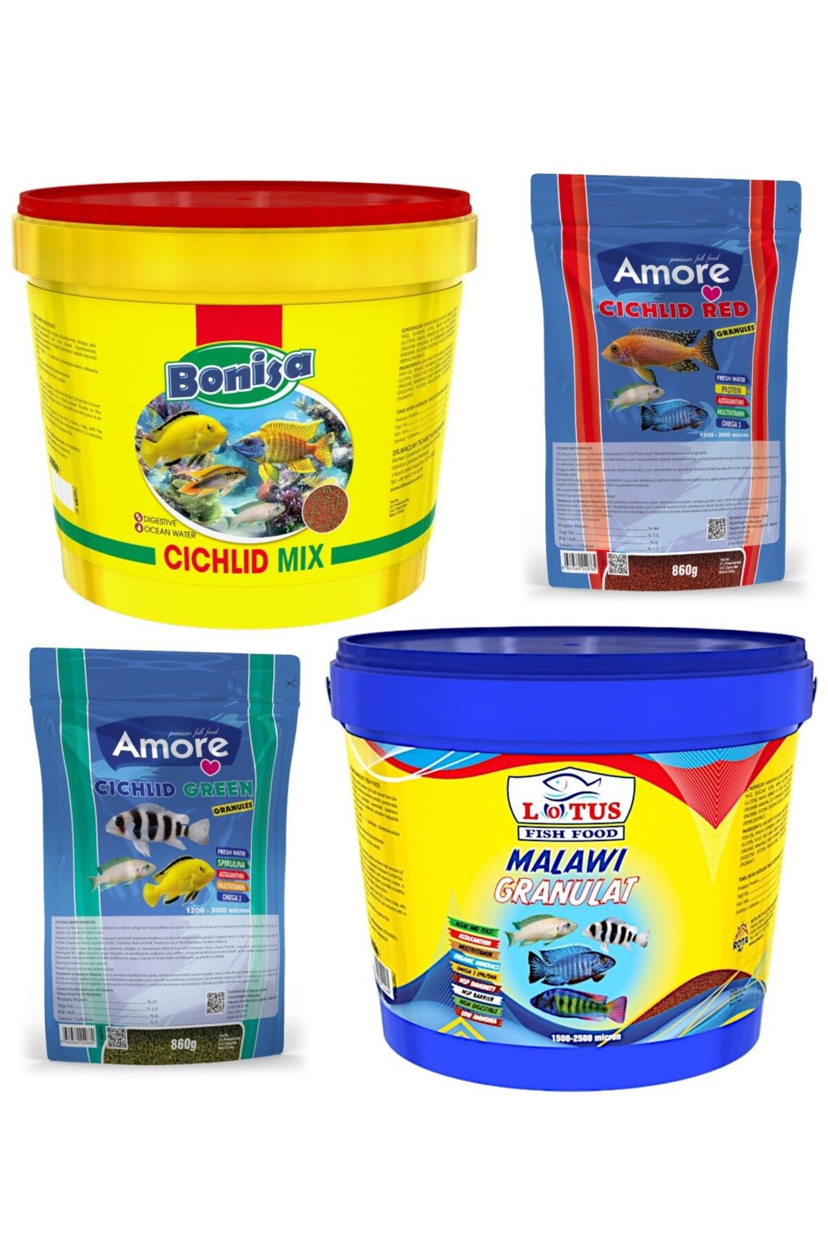 Bonisa Red, Green Granules 860gr, Bonisa Cichlid Mix, Lotus Malawi Kova Balık Yemi