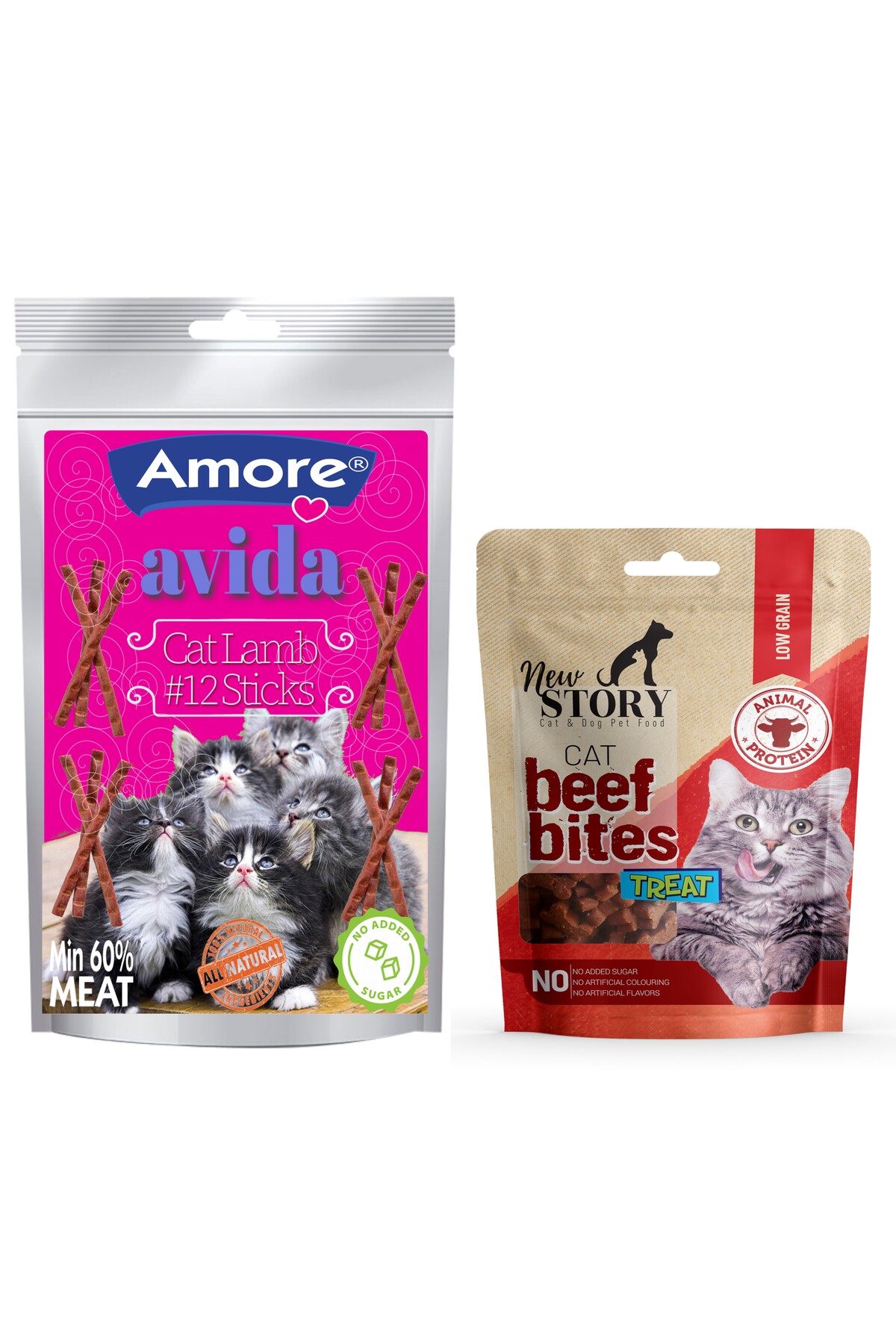 Amore AMORE Sigir Etli 60gr Atistirmalik Kedi Odulu, Yumusak Taneli, Avida 12li Lamb Sticks