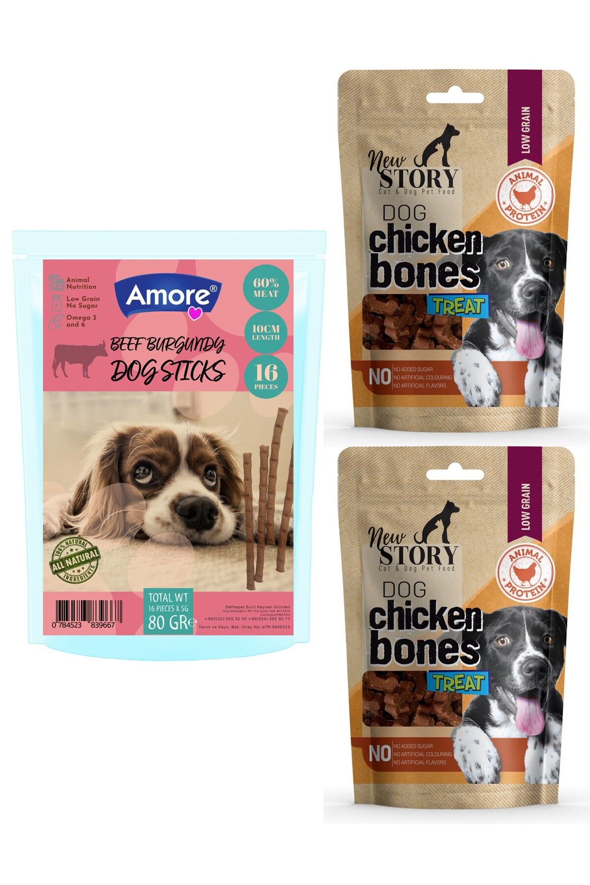 Amoredog Sığır Etli Sebzeli 16lı Köpek ödül çubuğu Beef-meat Dog Sticks, 2 X Dog-chicken-bones Ns