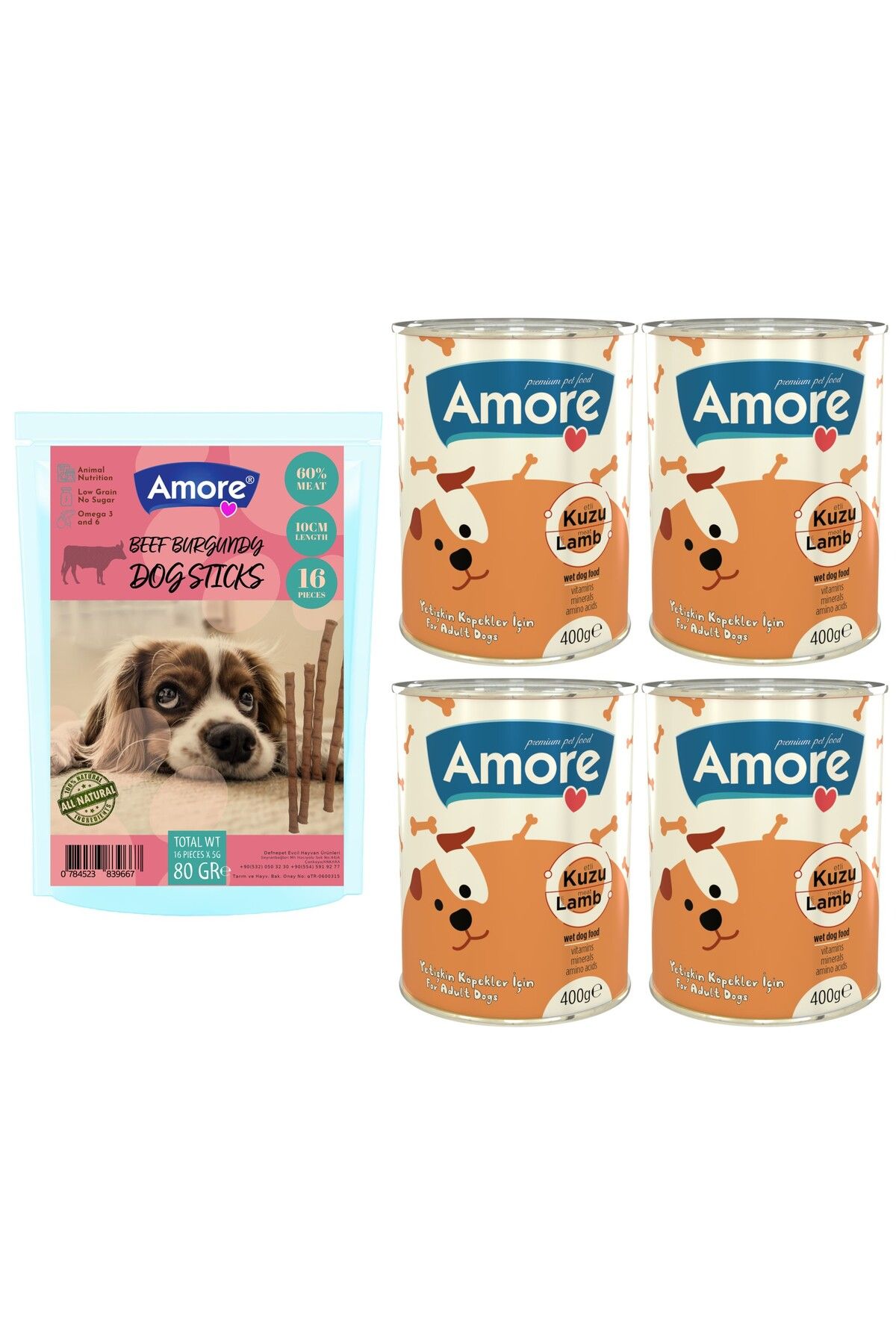 Amoredog Sığır Etli Sebzeli 16lı Köpek ödül çubuğu Beef-meat Dog Sticks, 4lü Parça Etli Konserve