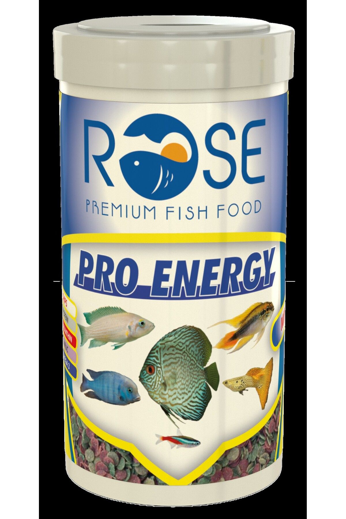 Soffice 80GR 34x180CM Akvaryum Elyafı, Rose Pro Energy Mix Chips 100ml Kutu Balık Yemi