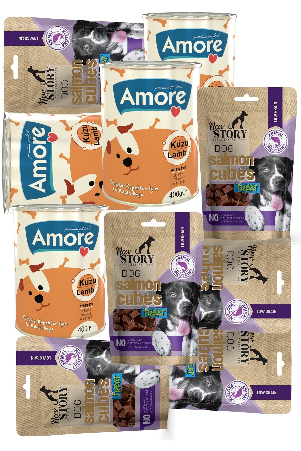New Story Somon Etli Küp şekilli 6x80gr Yumuşacık Köpek ödül Maması, 4-konserve