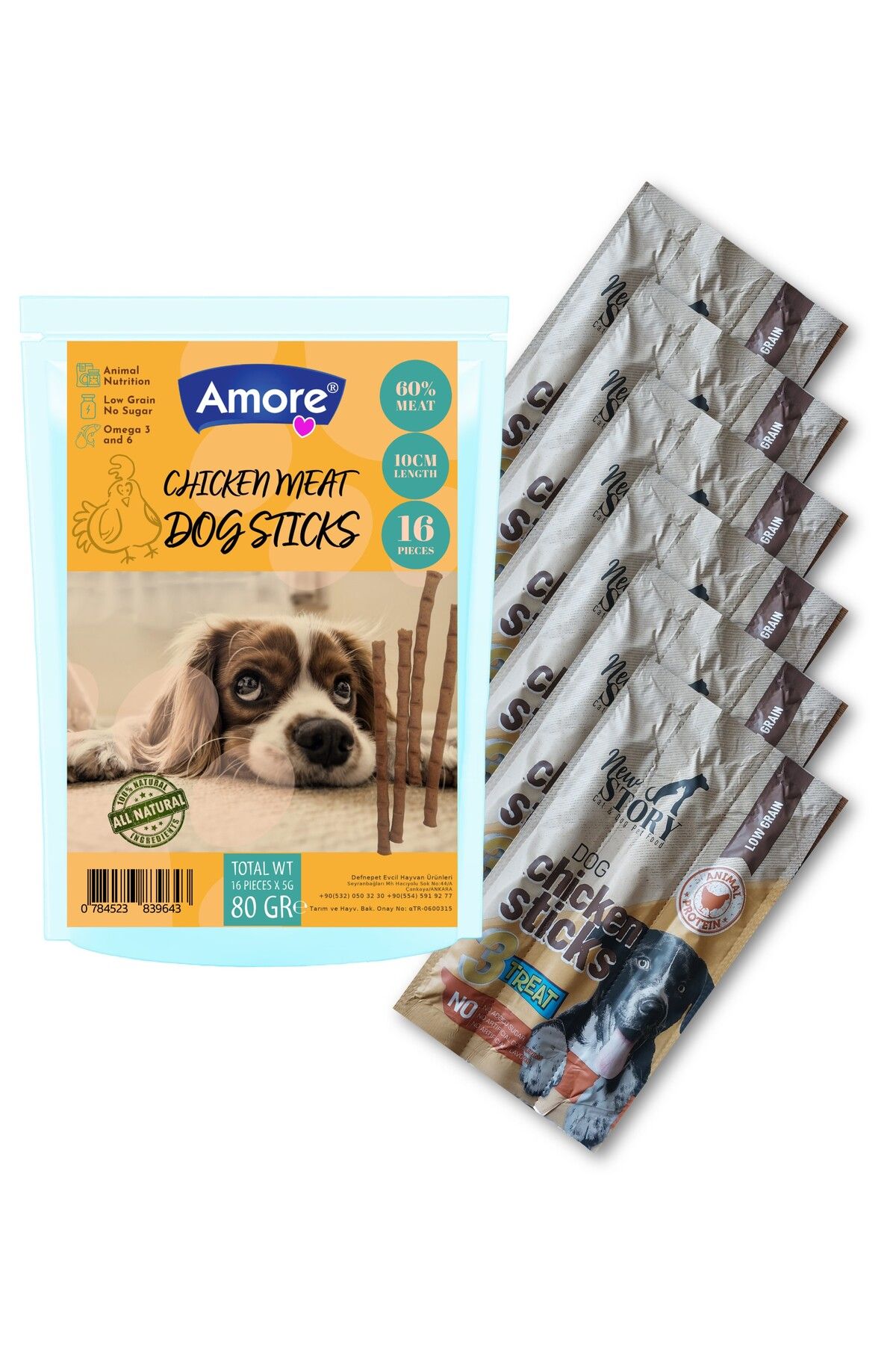 Amoredog Tavuk Etli Köpek ödül çubuğu 16-sticks, 6 Adet 3lü Xl Chicken Sticks