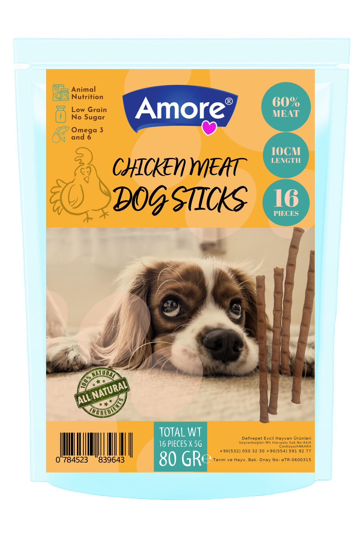 Amoredog Tavuk Etli Sebzeli 16lı Köpek ödül çubuğu Chicken-meat Dog Sticks