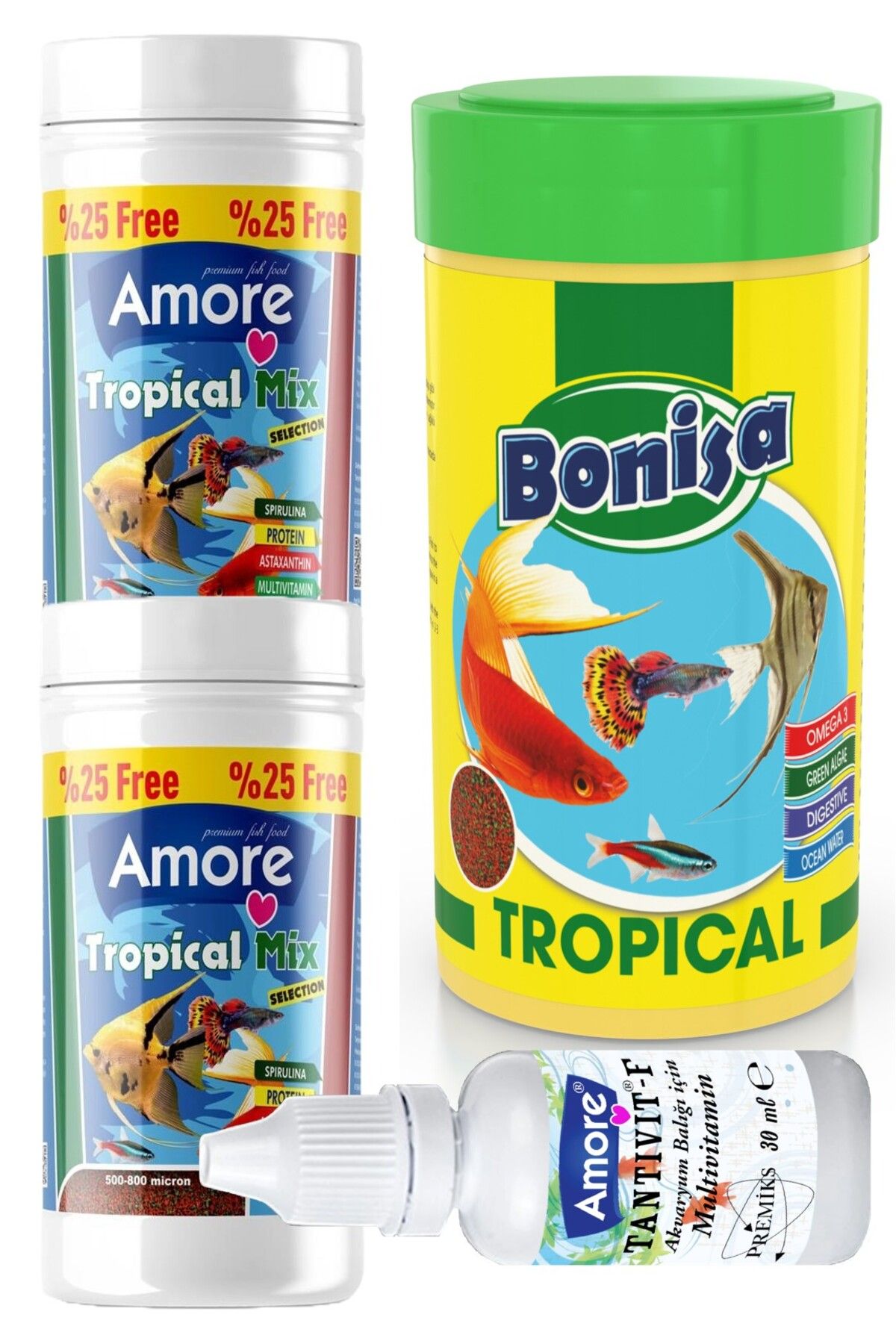 Bonisa Tetra-melek-lepistes 4lü Balık Yemi Seti,tropical Mix 2x125ml,bonisa Tropical 250,multivitamin