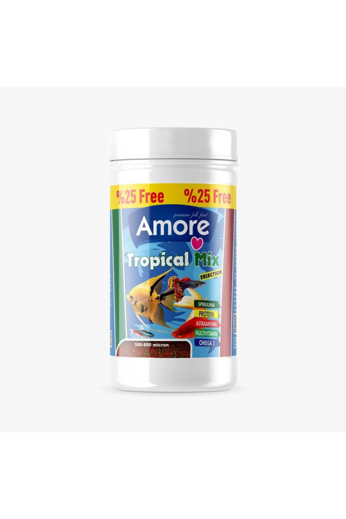 Amore Tetra-Melek-Lepistes-Guppy 5li Balık Yemi Seti,Tropical Mix 125ml,Bonisa-250, Rose-250,Algae Garlic