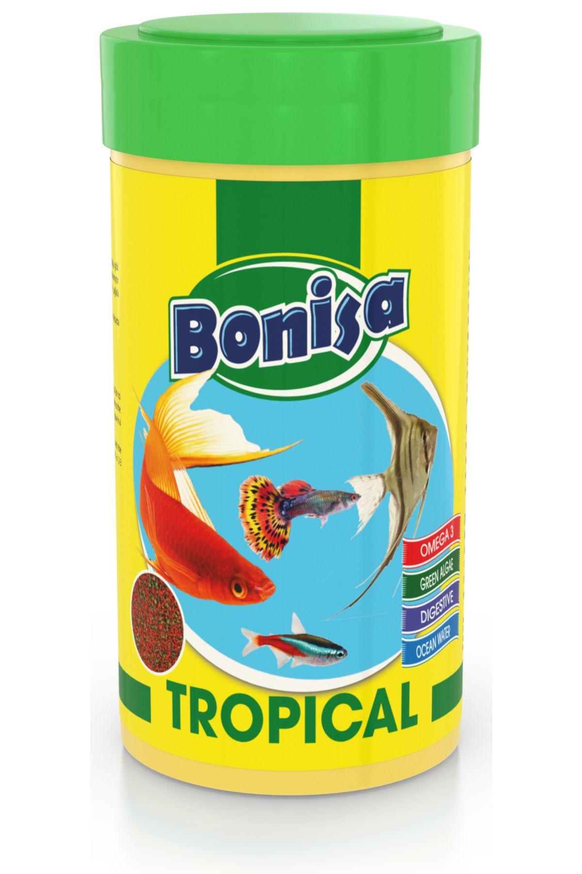 Amore Tetra-Melek-Lepistes-Guppy 5li Balık Yemi Seti,Tropical Mix 125ml,Bonisa-250, Rose-250,Algae Garlic