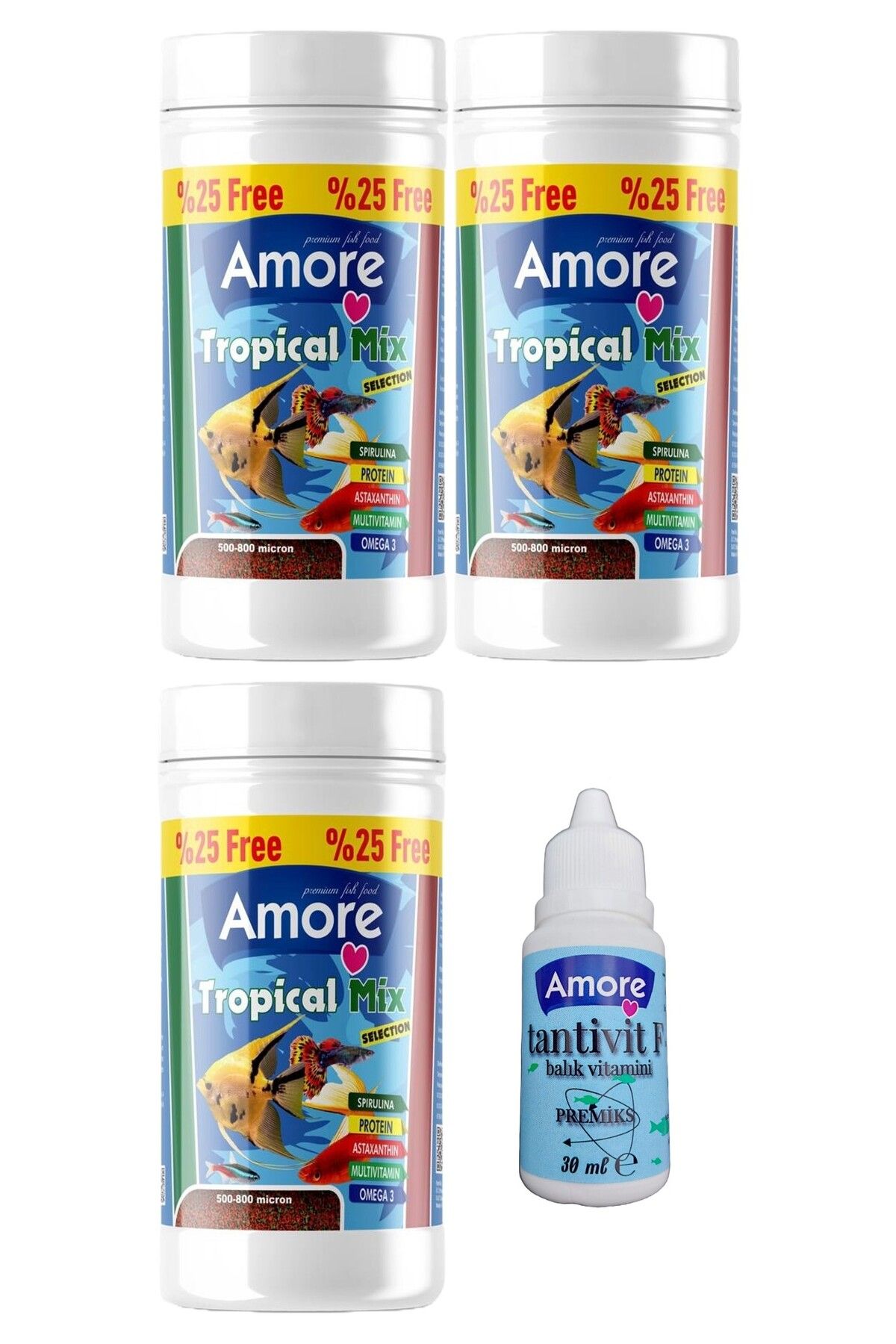 Tetra-Melek-Lepistes-Moli Balık Yem Seti, Tropical Mix Selection 3x125ml, Multivitamin