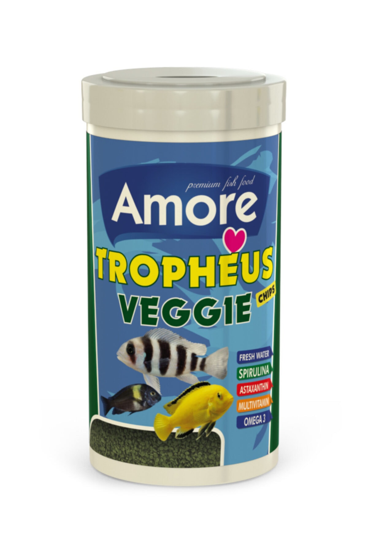 Amore Tropheus Veggie 1000ml ve Ahm Cichlid Green 1000ml Kutu Balık Yemi