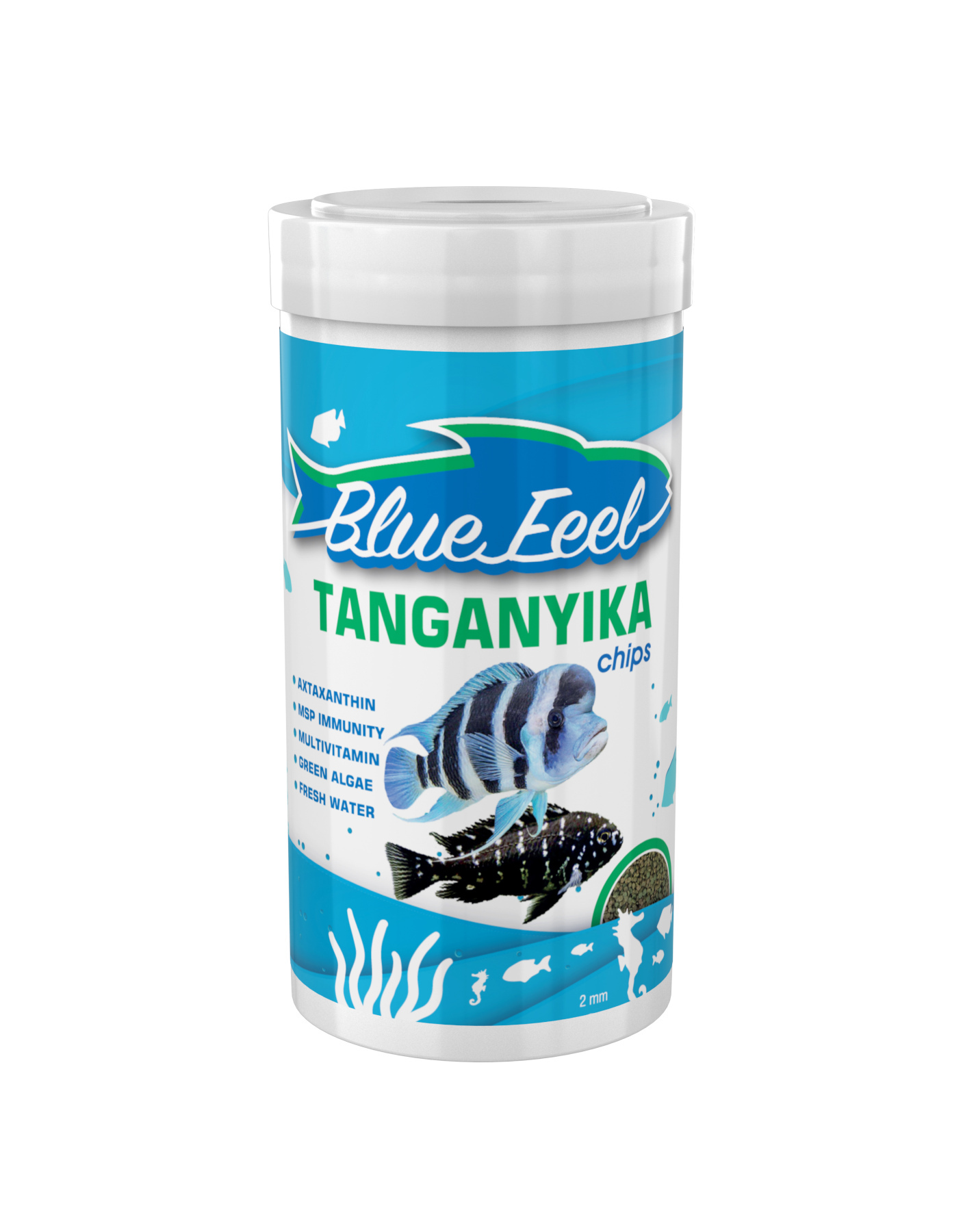 Amore Tropheus Veggie 1000ml ve BlueFeel Tanganyika Chips 250ml Kutu