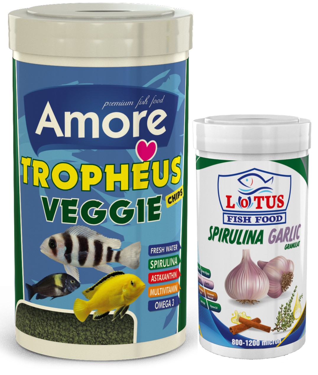 Amore Tropheus Veggie 1000ml Ve Spirulina Garlic 250ml Bitkisel Alg Balık Yemi