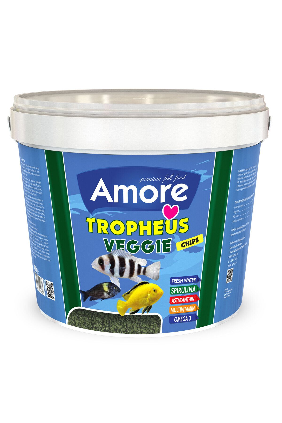 Amore Tropheus Veggie Chips Kova Balık Yemi, Soffice 34x180cm Elyaf 80gr