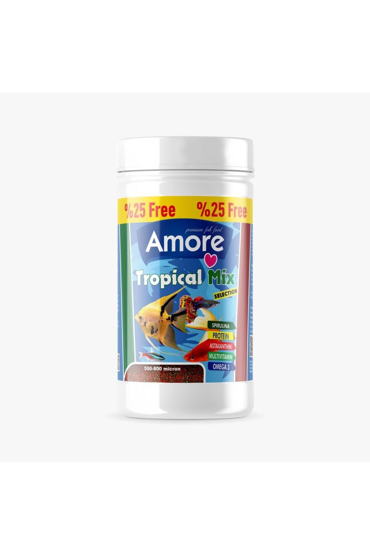 Amore Tropical Mix Granules 125 Ml Canli Doguran Balik Yemi Ve Spirulina Tablet 12 Adet Ve Vitamin Seti