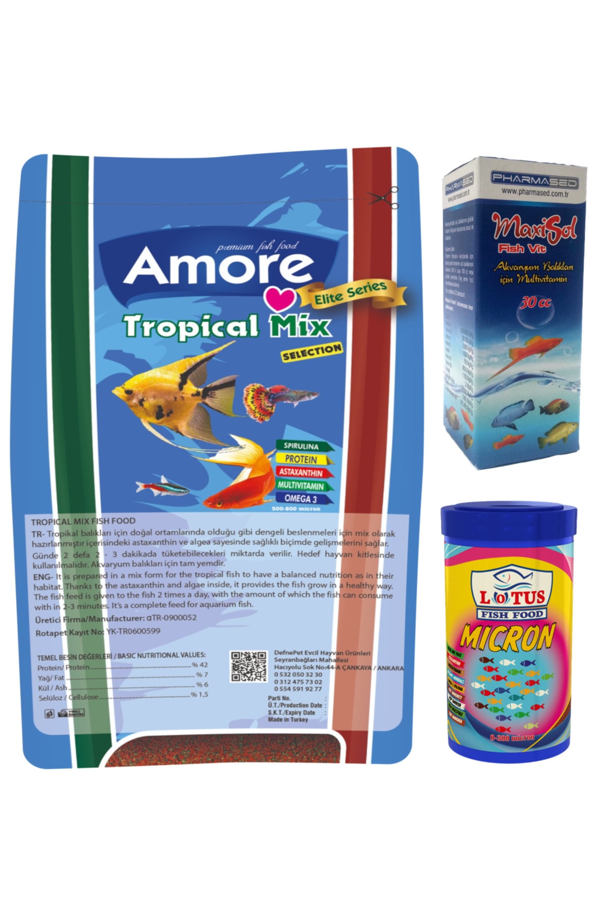 Amore Tropical Mix Lepistes Canli Doguran Tropikal Yemi 460gr, Micron Yavru Buyutme 100ml, Balik Vitamini