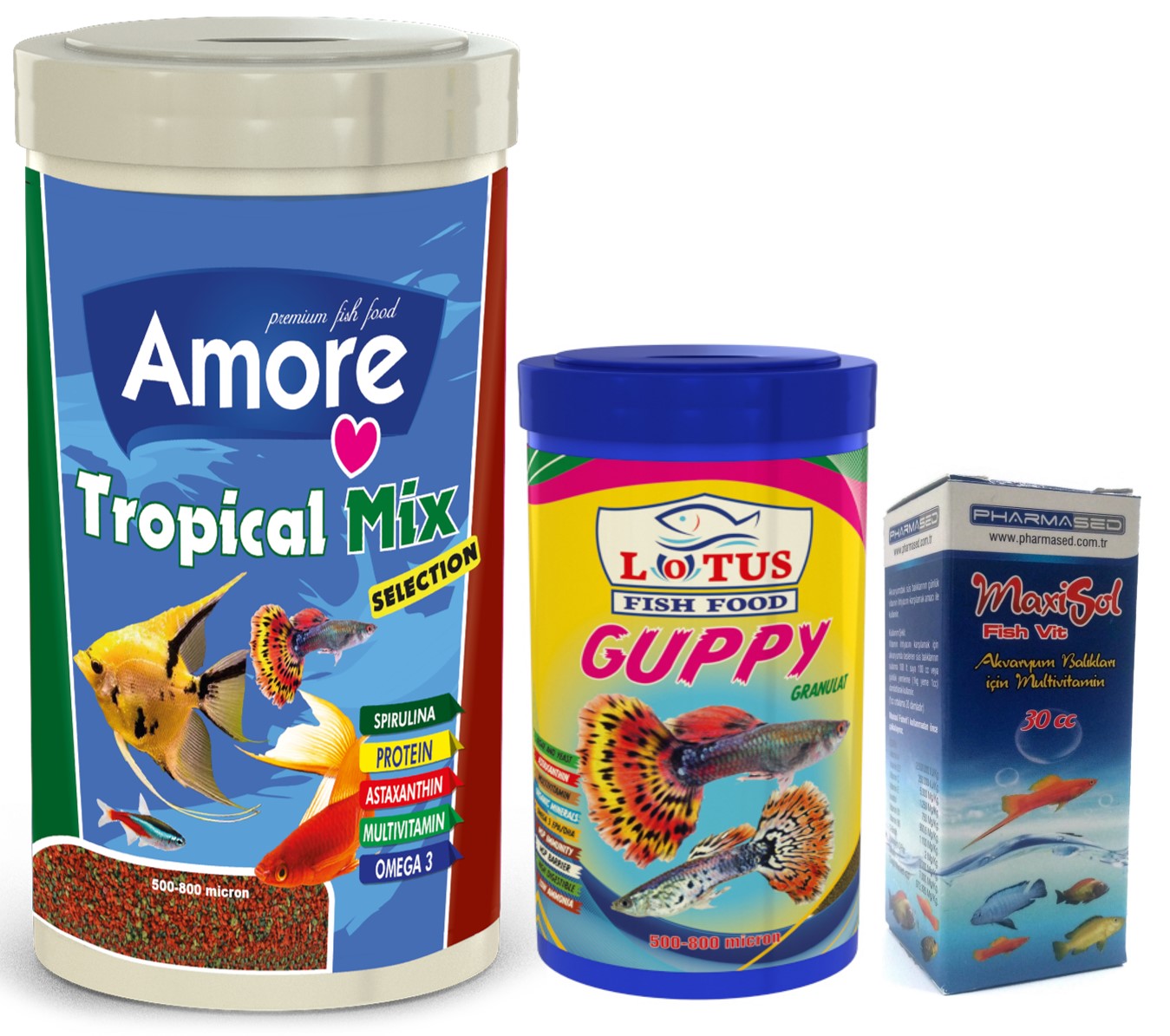 Amore Tropical Mix Lepistes Kılıç Moli Melek Tropikal Balık Yemi ve Vitamini 1000+100 ml Lotus