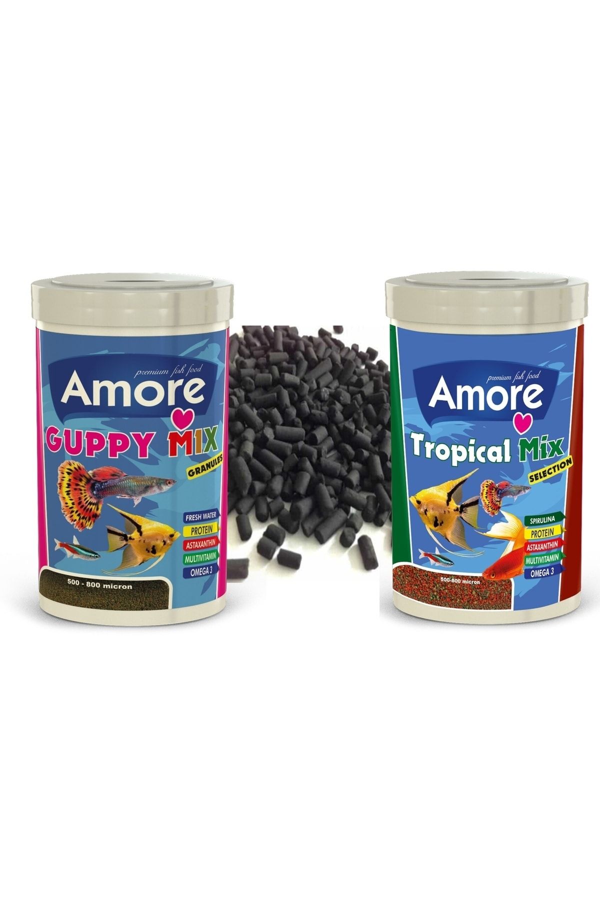 Tropical Mix Selection 1000ml Ve Guppy Granules 1000ml Tropikal Balik Yemi Ve Aktif Karbon