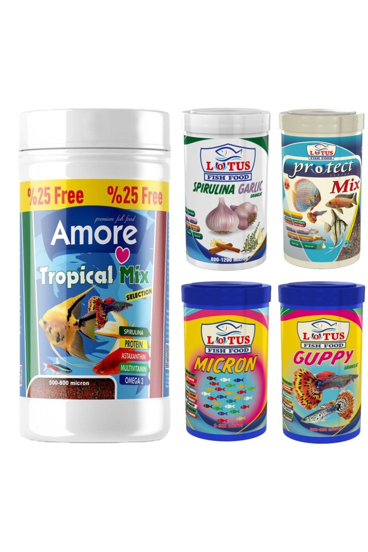 Amore Tropical Mix Selection 125ml ve 4x100ml Canli Doguran Balik Yemi Seti