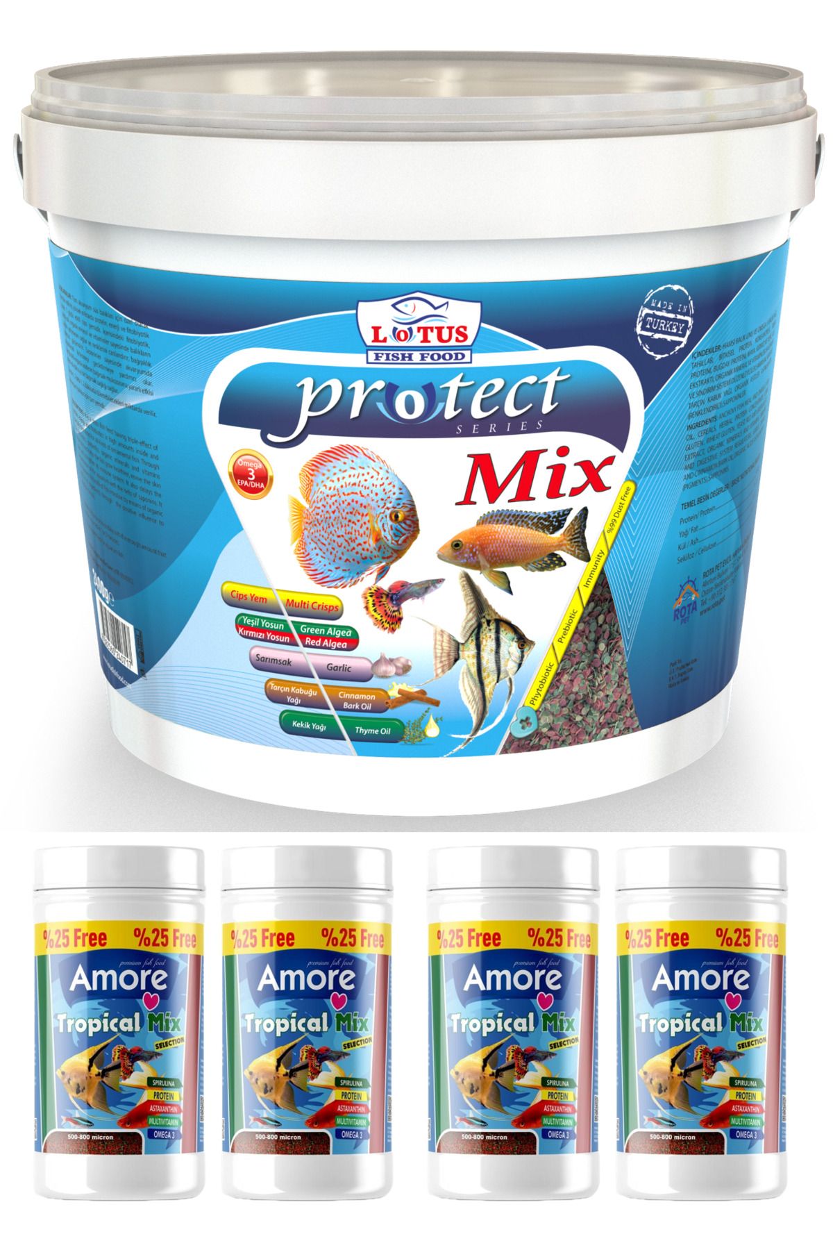 Tropical Mix Selection 4 x 125ml Kutu, Lotus Protect Mix Tropikal Akvaryum Kova Balık Yemi