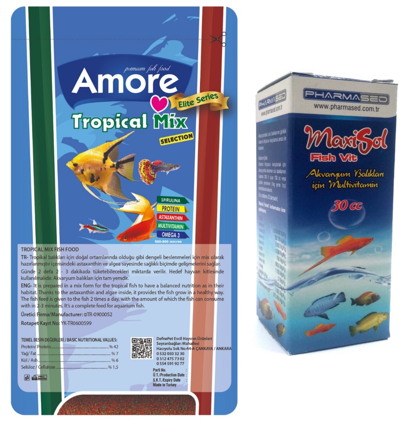 Amore Tropical Mix Selection 45 Gr Poşet Akvaryum Balık Yemi + Fishvit 30cc