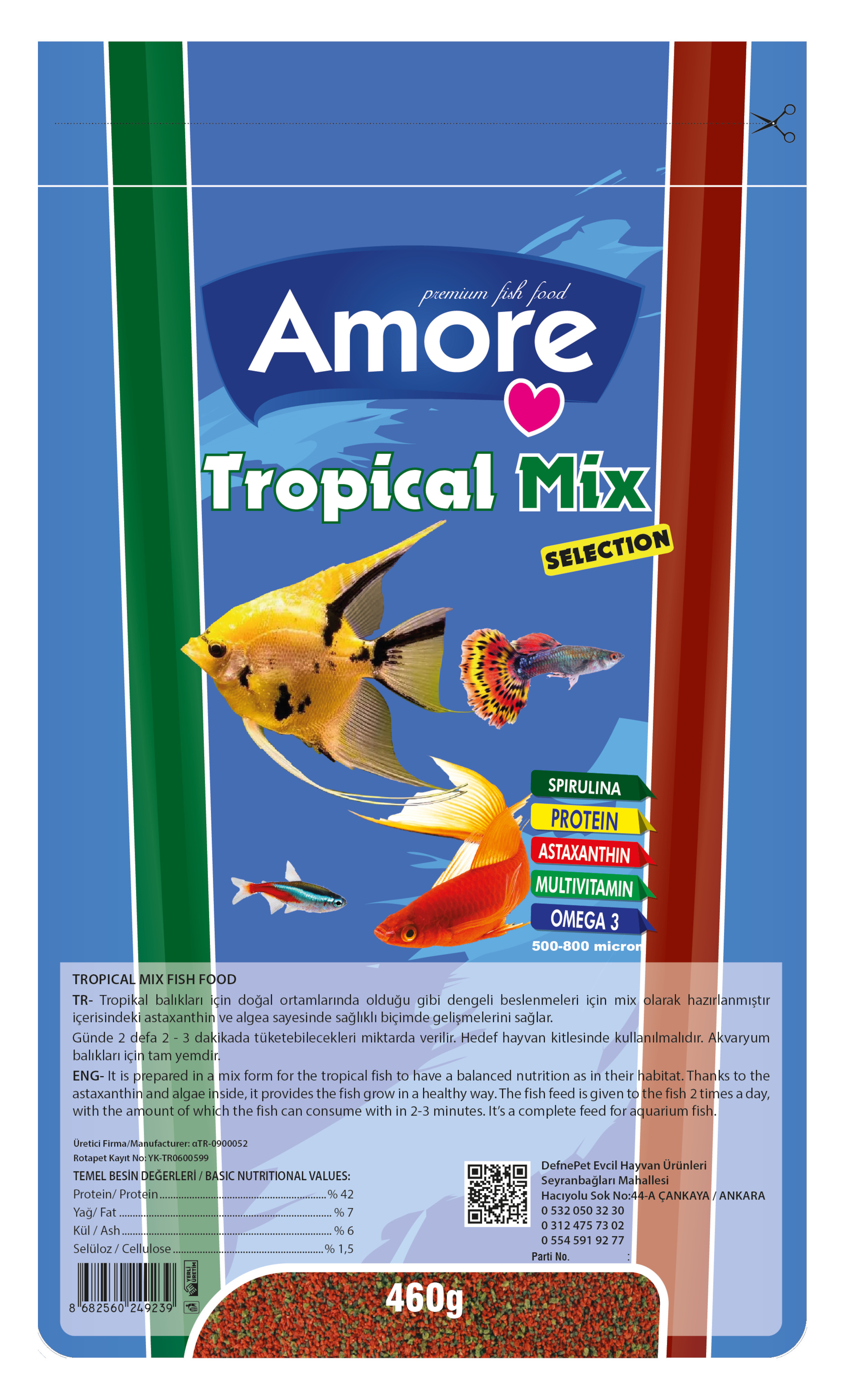 Amore Tropical Mix Selection 460gr ve Guppy Granules 250ml ve Fishvit, Contra Blue