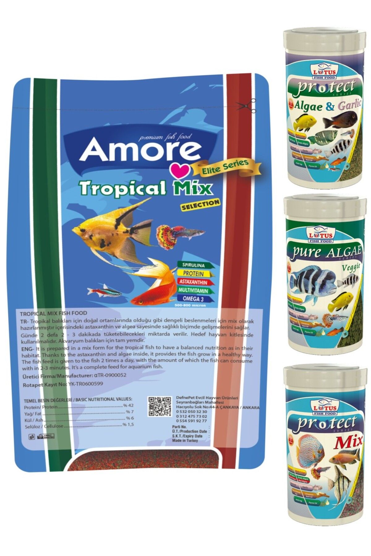Tropical Mix Selection 460gr, Lotus Protect 3 Pro 100ml Tropik Balık Yemi Set