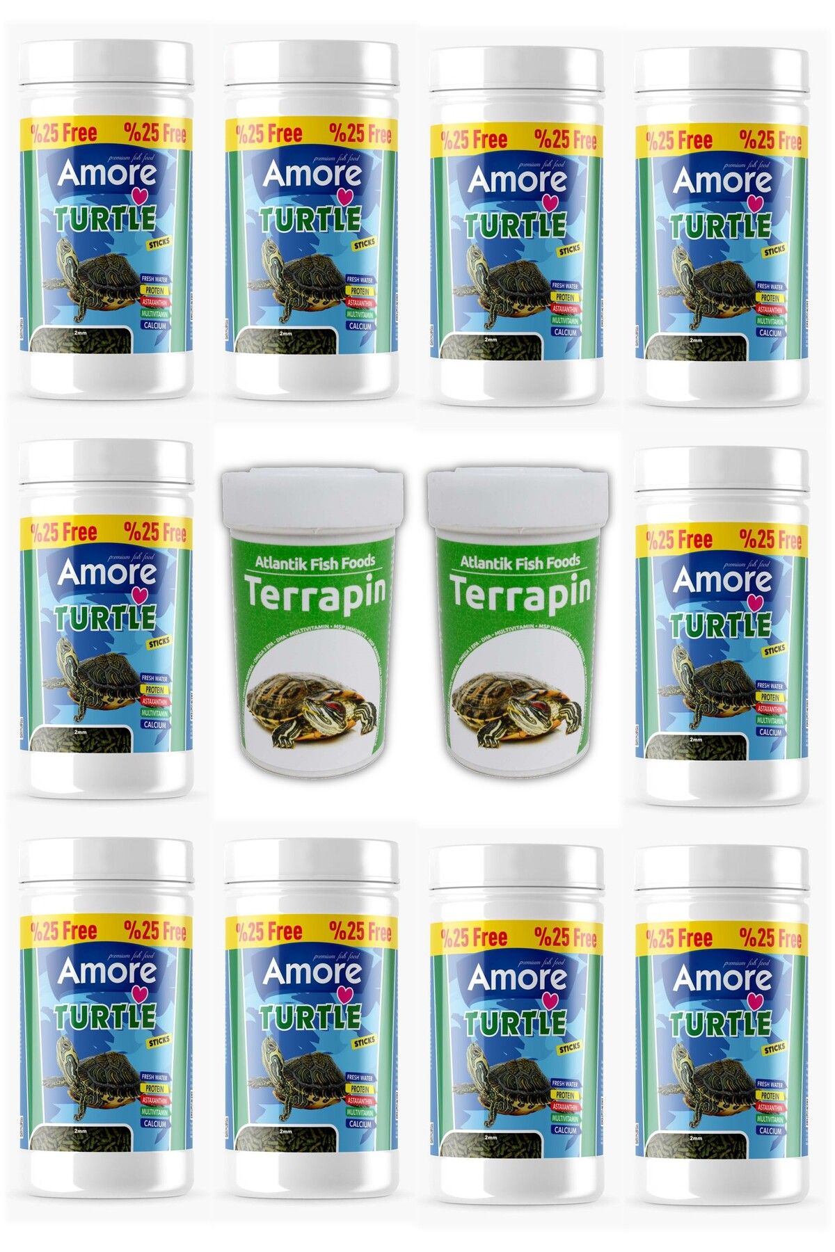 Amore Turtle Calcium Green Sticks 10x125 Ml Su Kaplumbagasi Yuzen Yemi, Terrapin 2x100ml