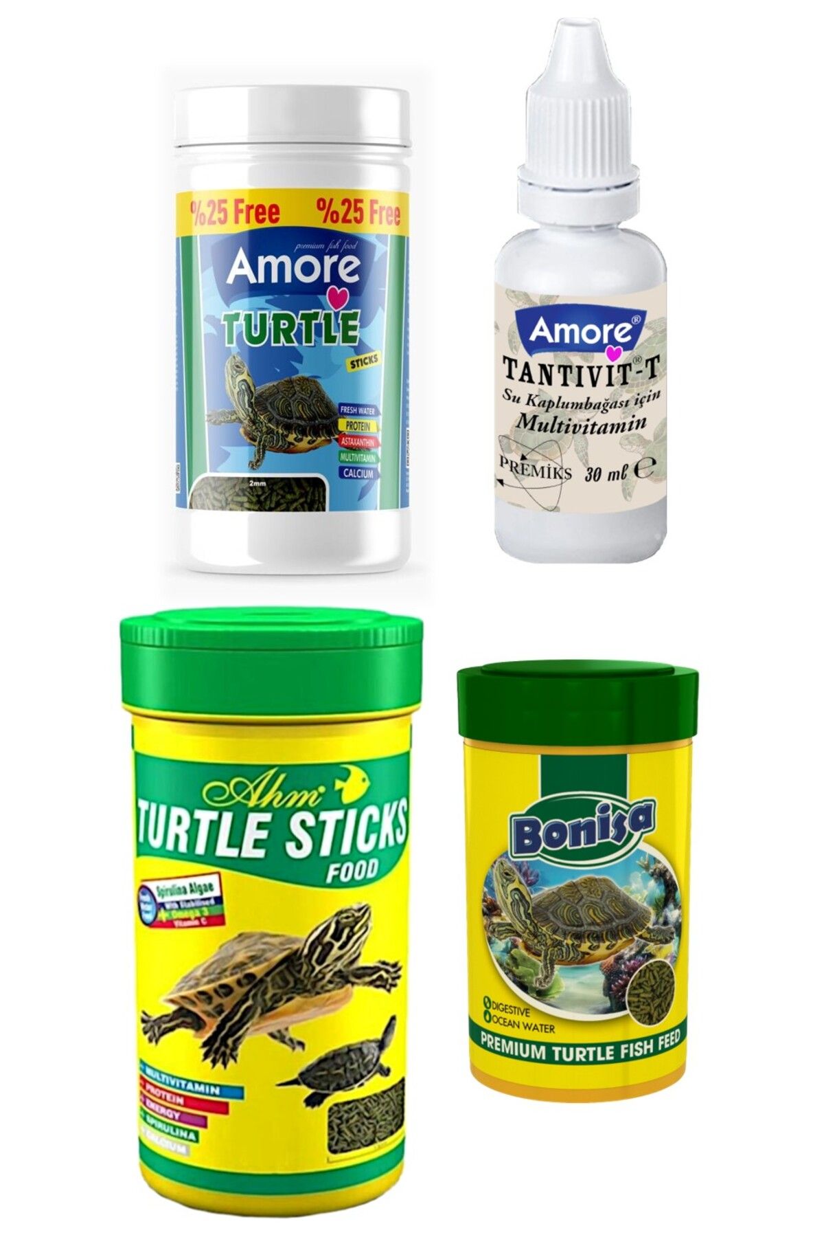 Turtle Calcium Sticks 125ml, AHM-250, Bonisa-100 Su Kaplumbağası Yüzen Yemi, Multivitamin