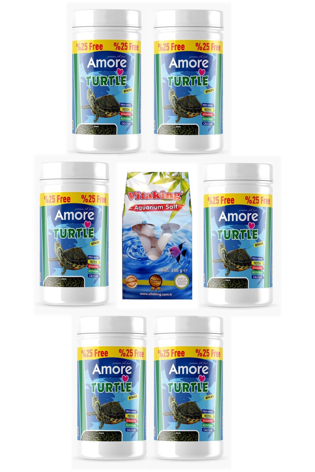 Amore Turtle Calcium Sticks 6x125 ml Vitaminli Su Kaplumbagasi Yuzen Yemi, Kaya Tuzu Tabletleri