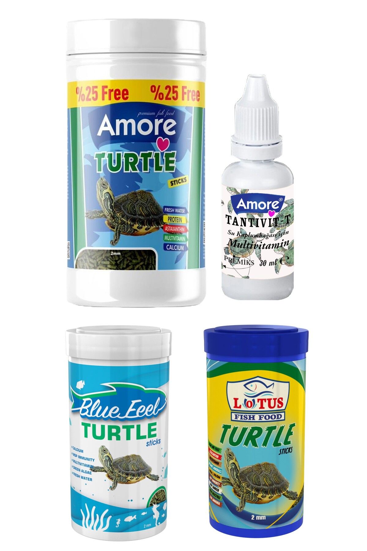 Turtle Food Sticks 125ml, Bluefeel 100ml, Lotus 100ml Su Kaplumbağası Yüzen Yemi, Multivitamin