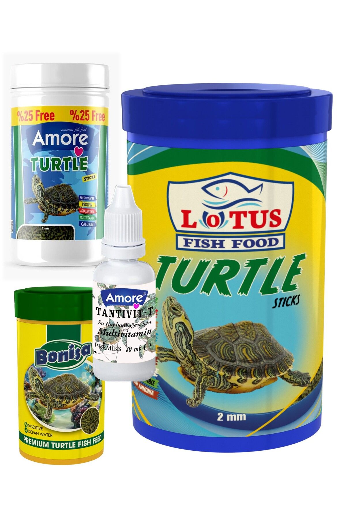 Turtle Food Sticks 125ml, Bonisa 100ml, Lotus 1000ml Su Kaplumbağası Yüzen Yemi, Multivitamin