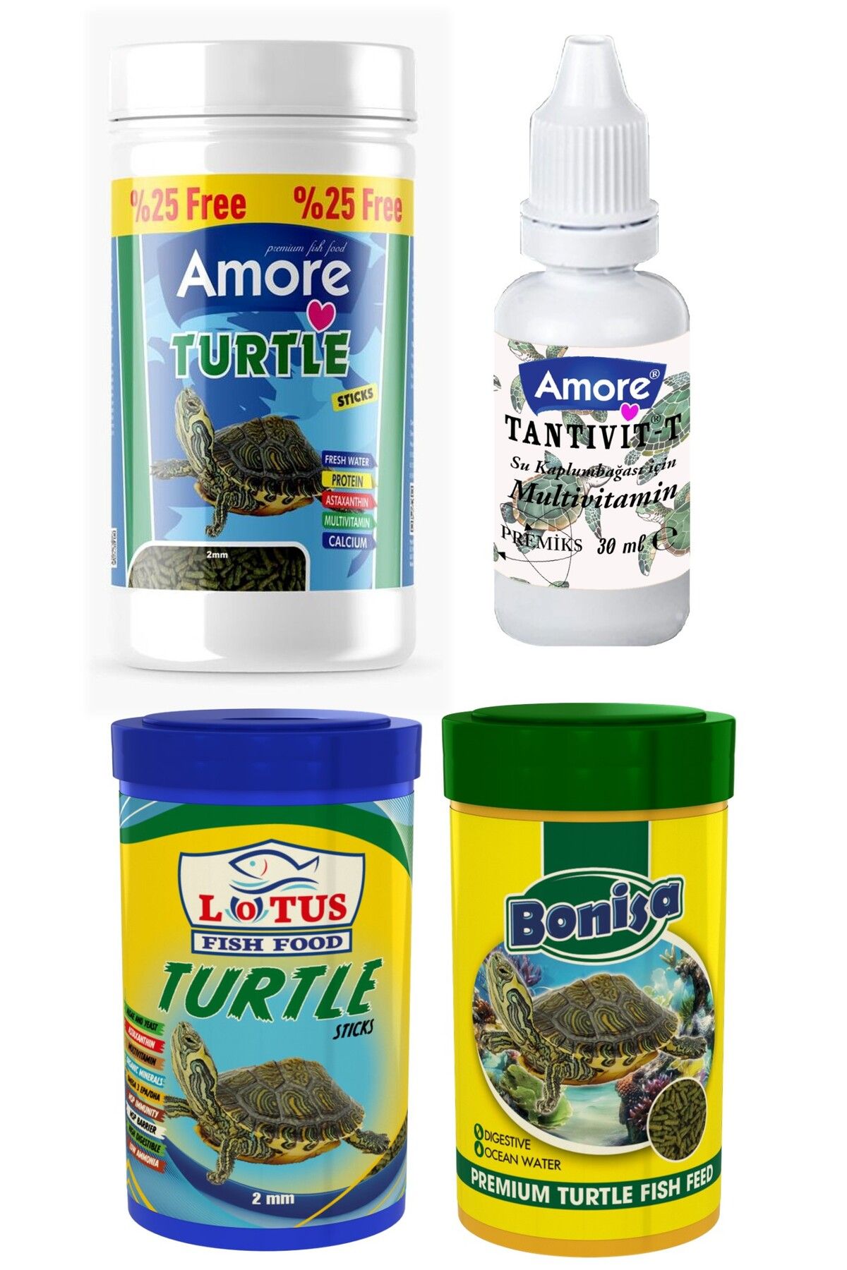 Turtle Food Sticks 125ml, Bonisa 100ml, Lotus 100ml Su Kaplumbağası Yüzen Yemi, Multivitamin