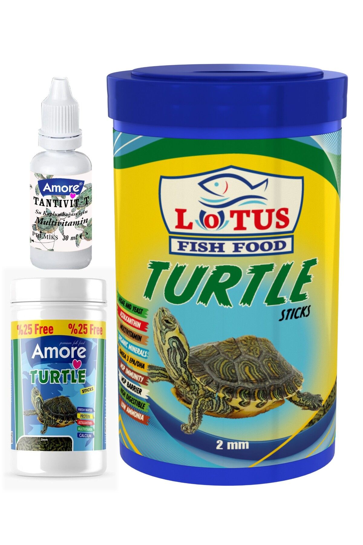 Lotus Turtle Food Sticks 125ml, Lotus 1000ml Kutu Su Kaplumbağası Yemi, Multivitamin