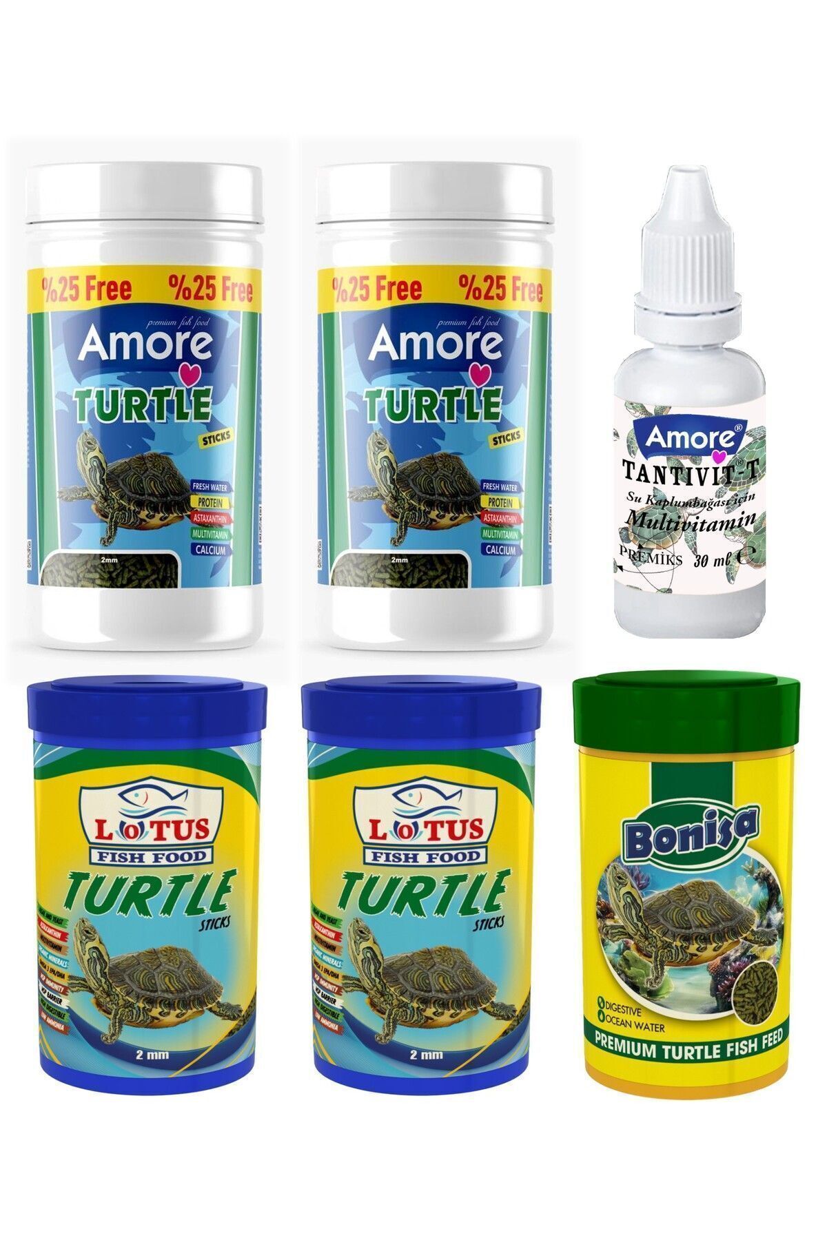 Turtle Food Sticks 2x125 ml Bonisa 100 ml Lotus 2x100ml Su Kaplumbağası Yüzen Yemi Multivitamin