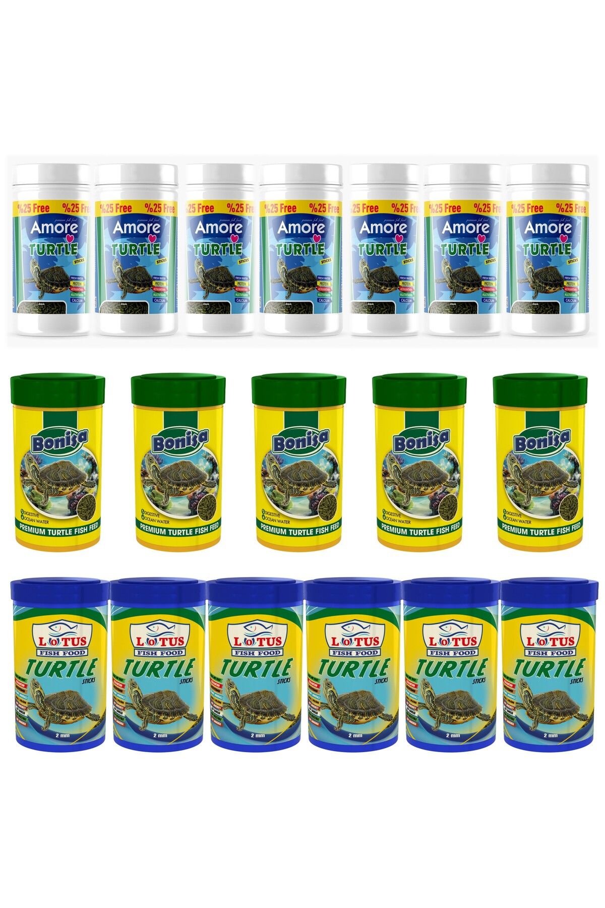 Turtle Food Sticks 7x125ml, Bonisa 5x100ml, Lotus 6x100ml Su Kaplumbağası Yüzen Yemi
