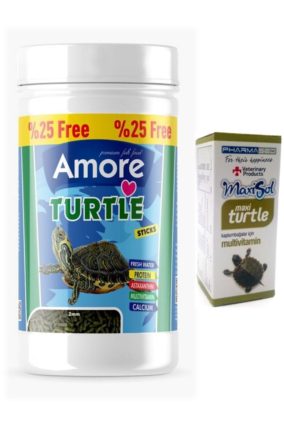 Amore Turtle Green Calcium Sticks 125 Ml 50 Gr Su Kaplumbagasi Yemi Vitamin Seti