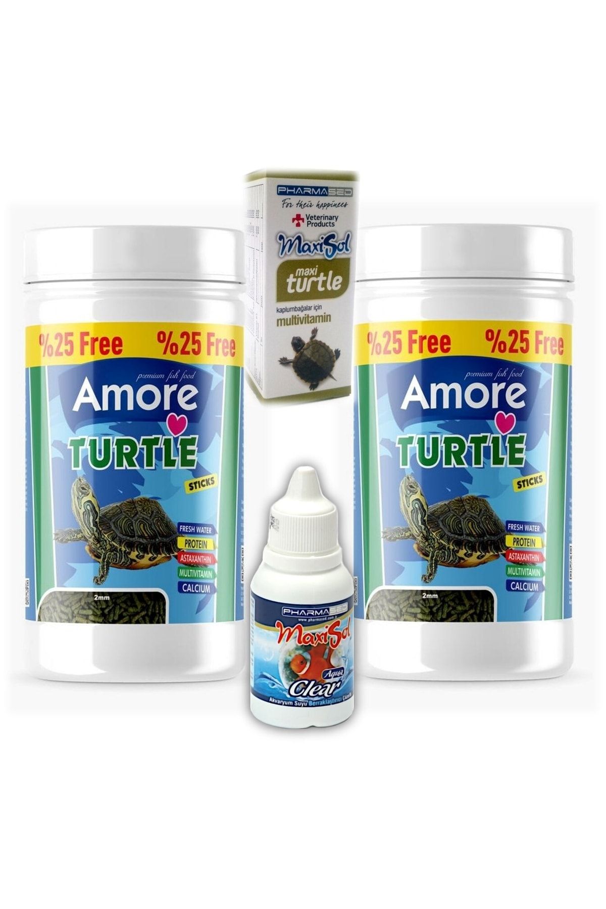 Amore Turtle Green Calcium Sticks 2x125 Ml Su Kaplumbagasi Yemi, Clear, Vitamin Seti